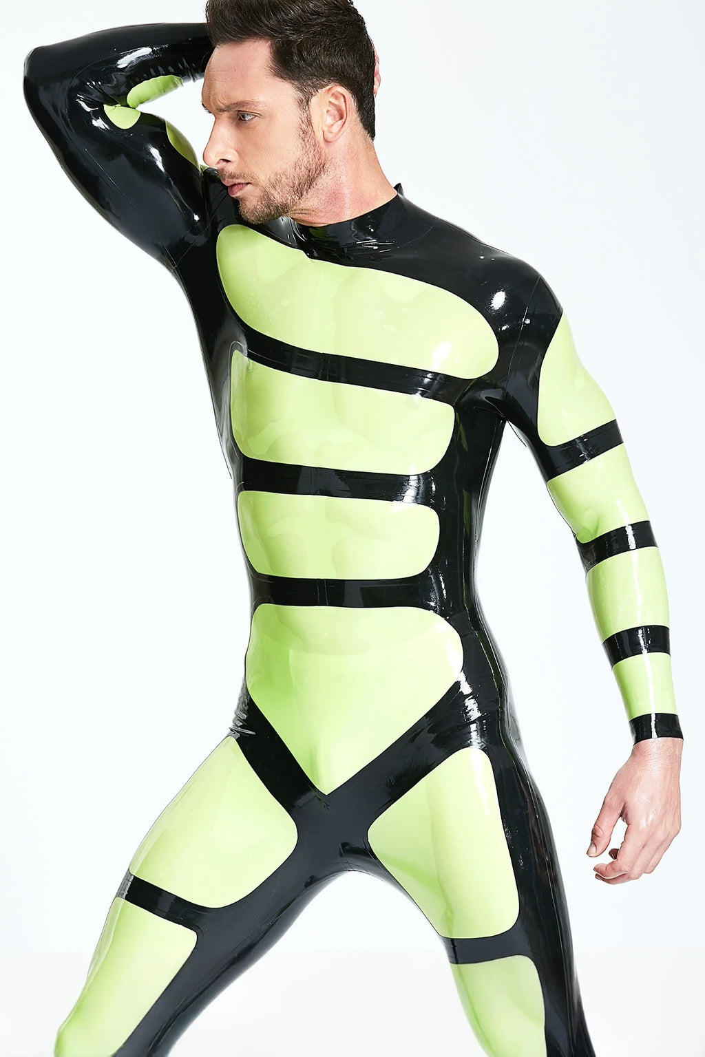 Grass Green Male 'Strapper' Rubber Catsuit