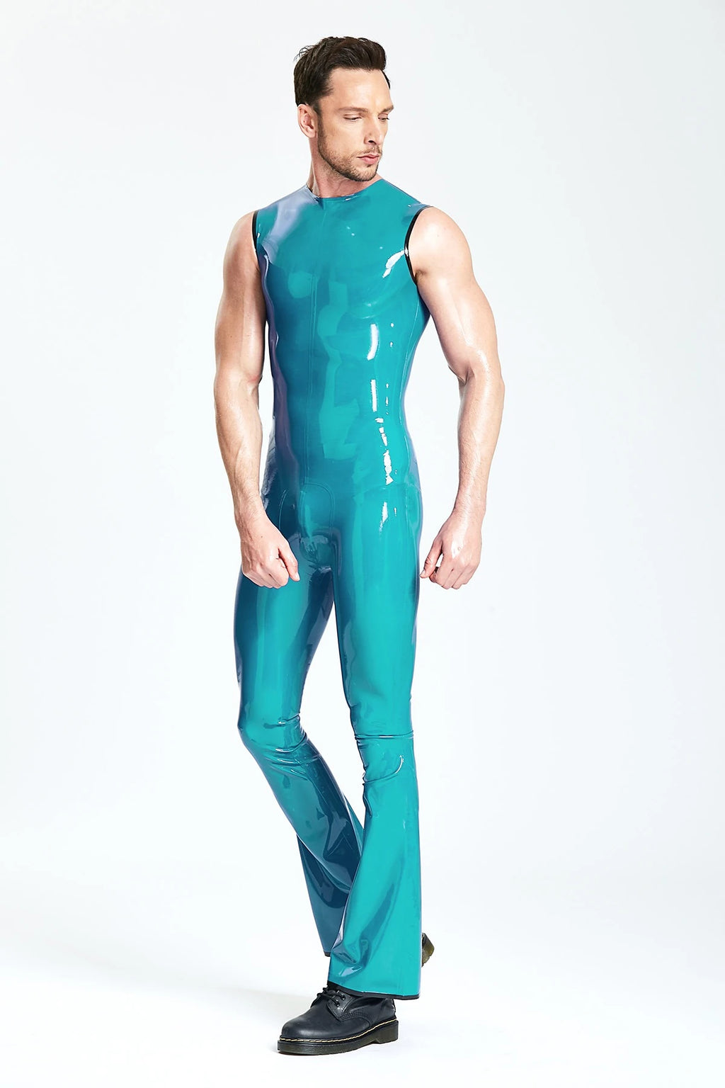 Turquoise Male 'The '70s Man' Latex Jumpsuit