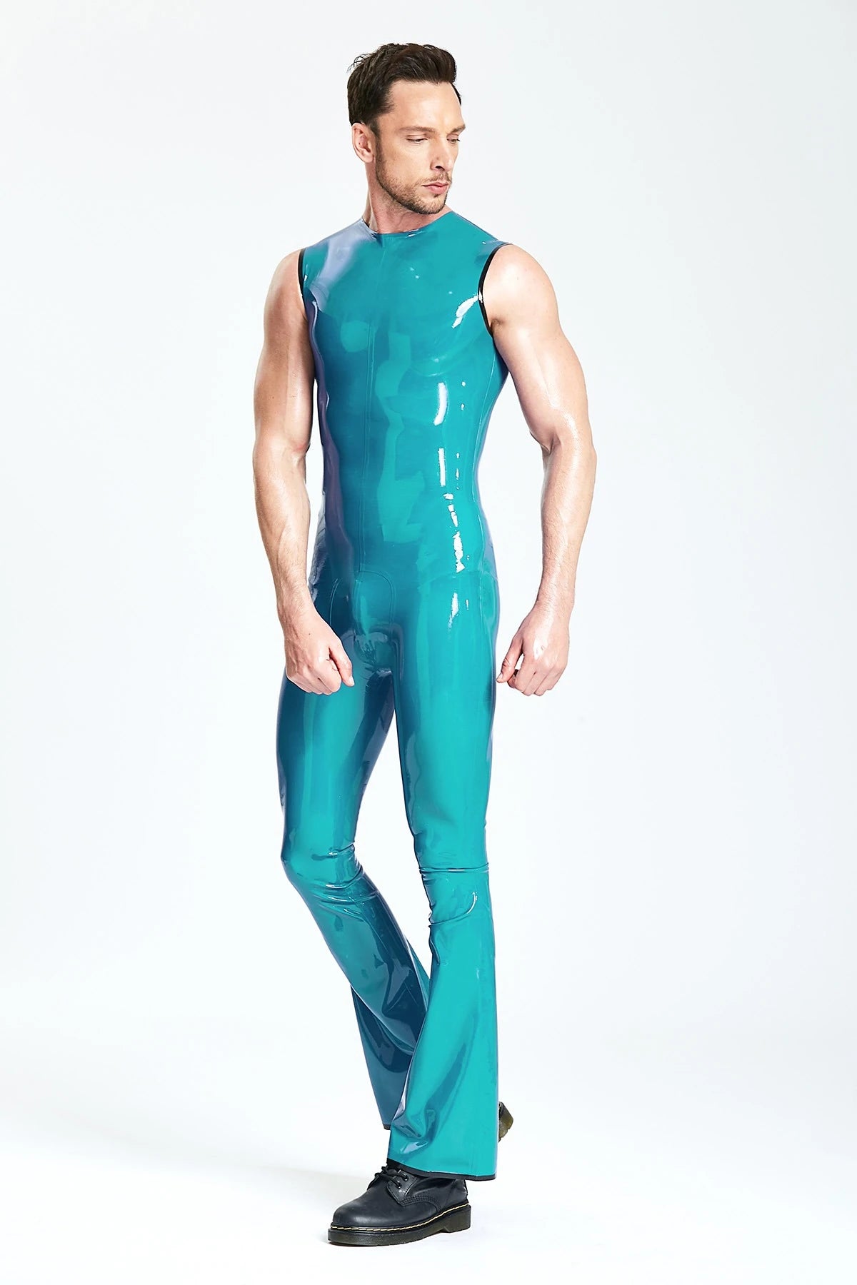 Turquoise Male 'The '70s Man' Latex Jumpsuit