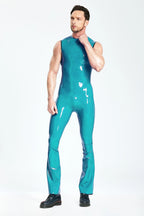 Turquoise Male 'The '70s Man' Latex Jumpsuit