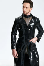 Black Male Three-quarter Length Trench Latex Coat