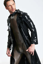 Black Male Three-quarter Length Trench Latex Coat