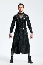 Black Male Three-quarter Length Trench Latex Coat