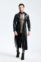 Black Male Three-quarter Length Trench Latex Coat