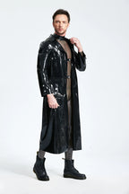 Black Male Three-quarter Length Trench Latex Coat