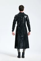 Black Male Three-quarter Length Trench Latex Coat