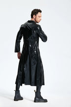 Black Male Three-quarter Length Trench Latex Coat