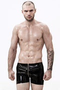 Black Male Latex Through-Zip Short Shorts