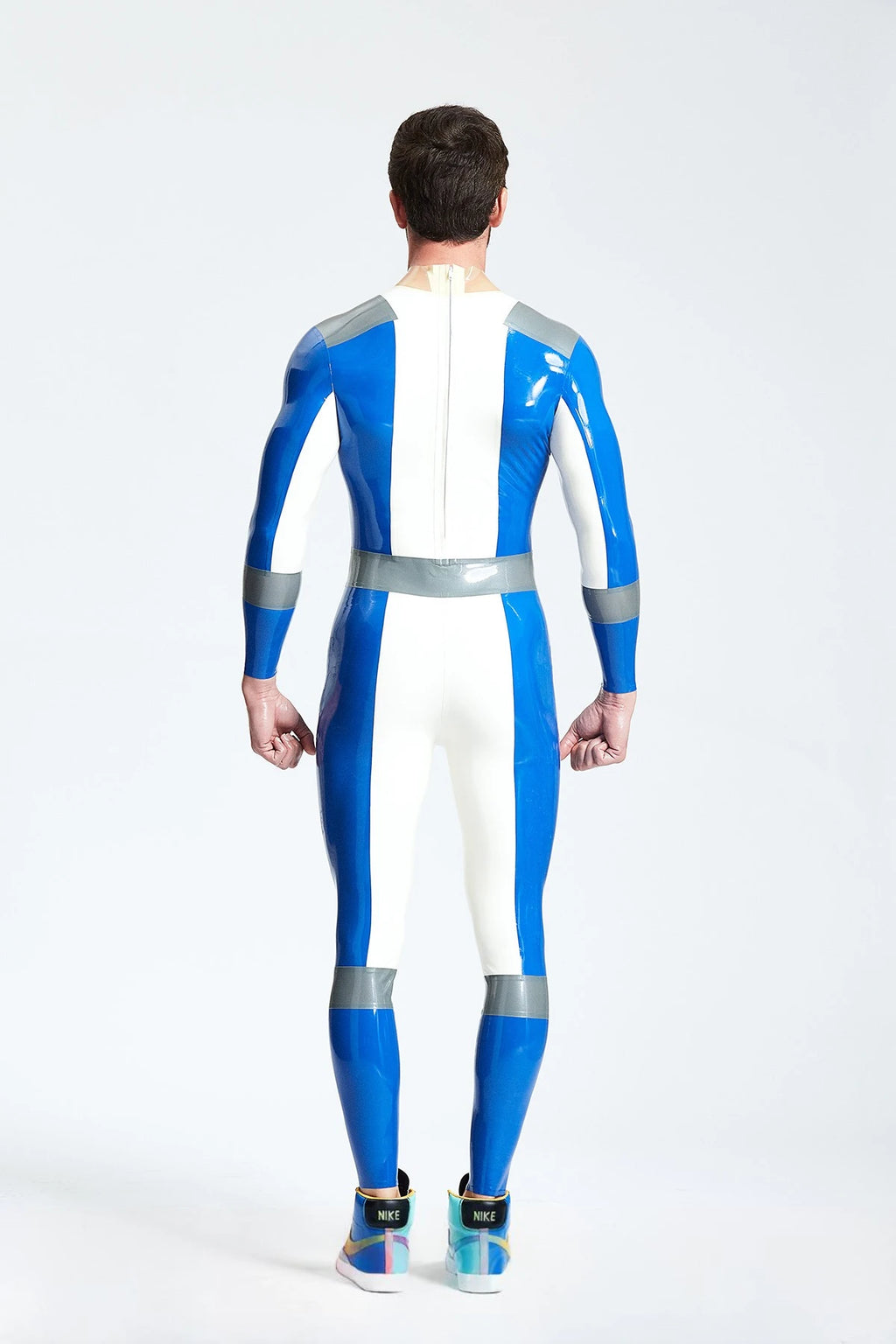Middle Blue Male 'Time Traveller' Back Zip Latex Catsuit