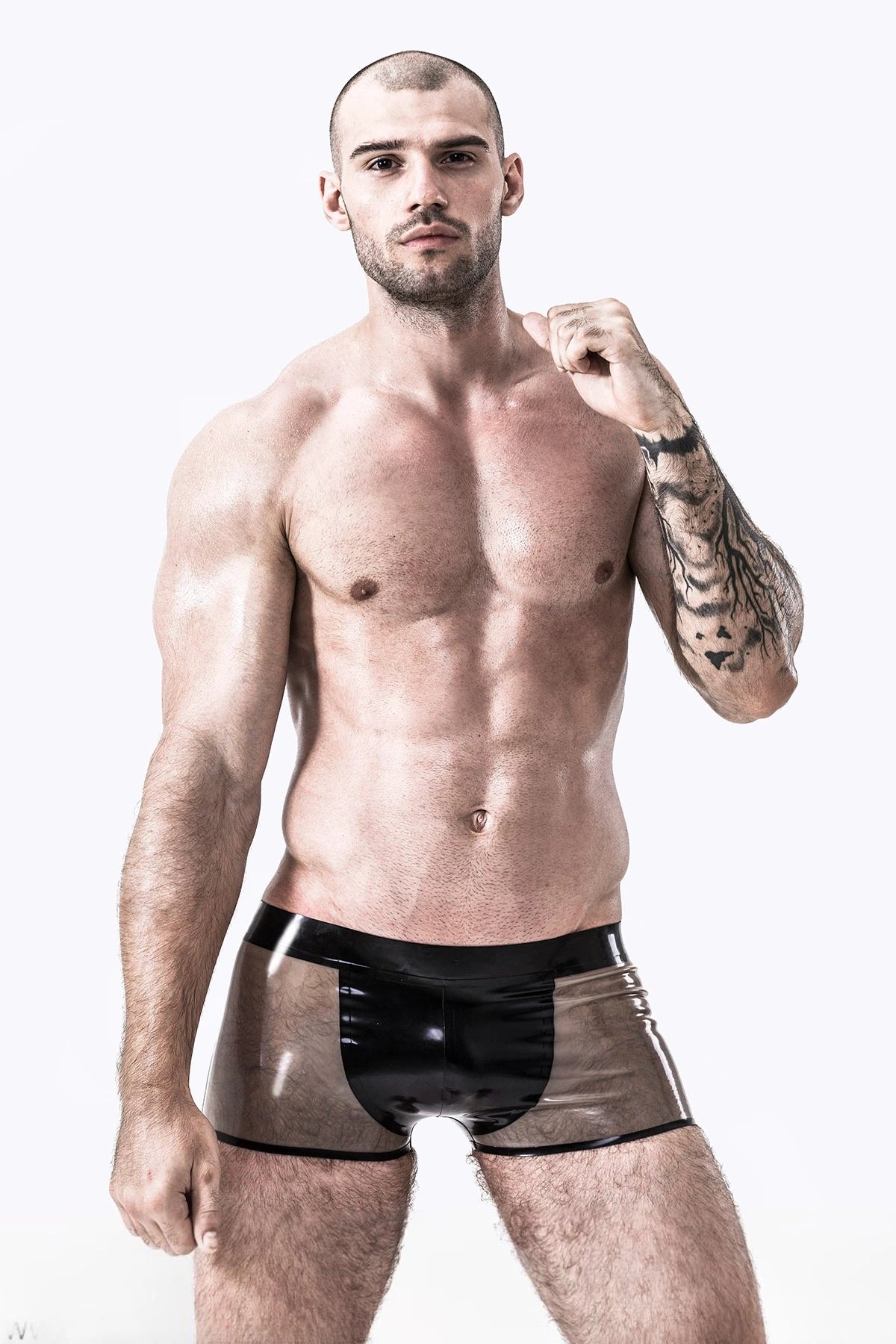 Male Latex Translucent Panelled Shorts