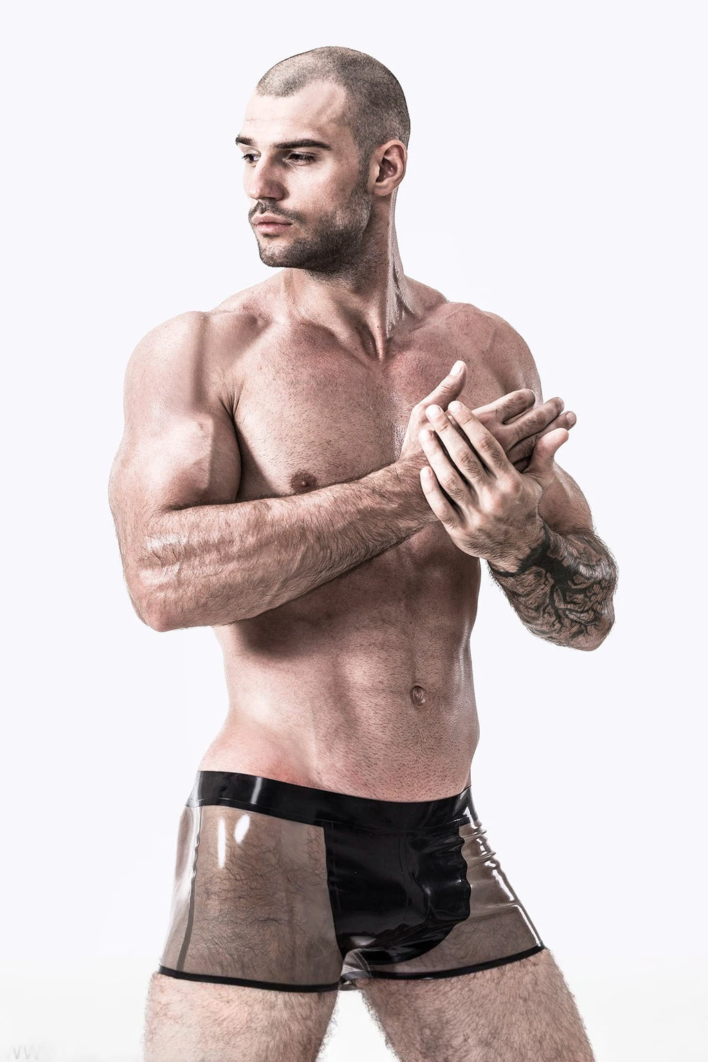 Male Latex Translucent Panelled Shorts