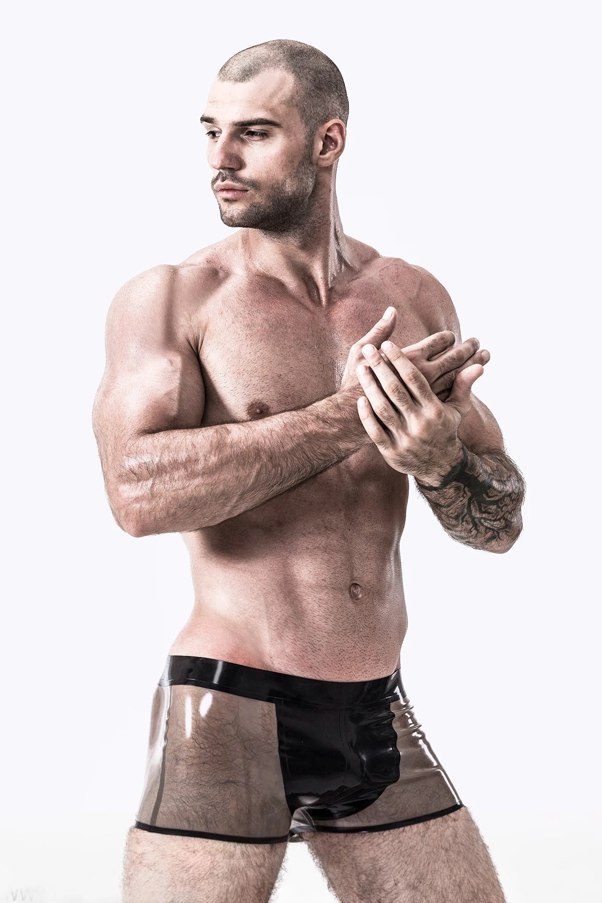 Male Latex Translucent Panelled Shorts