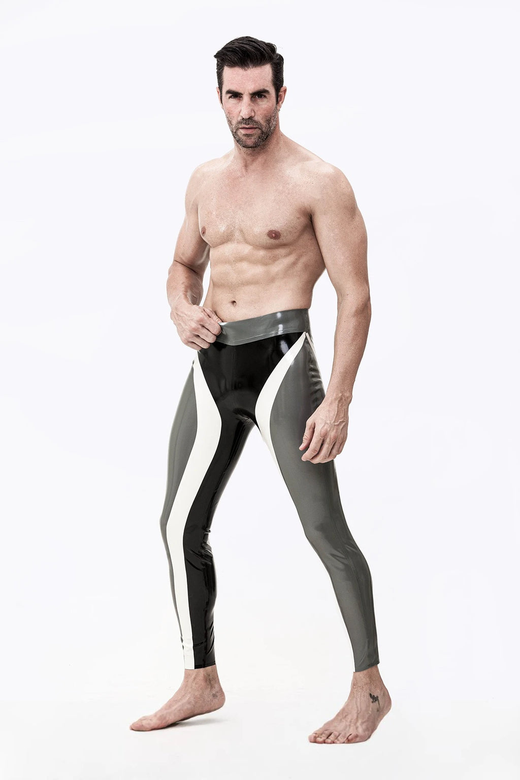 Black Male 'Triple Tones' Latex Leggings