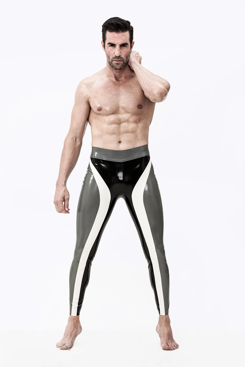 Black Male 'Triple Tones' Latex Leggings