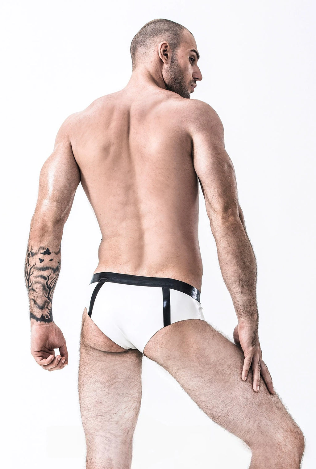 Black Male Latex Two-Tone Swim Briefs