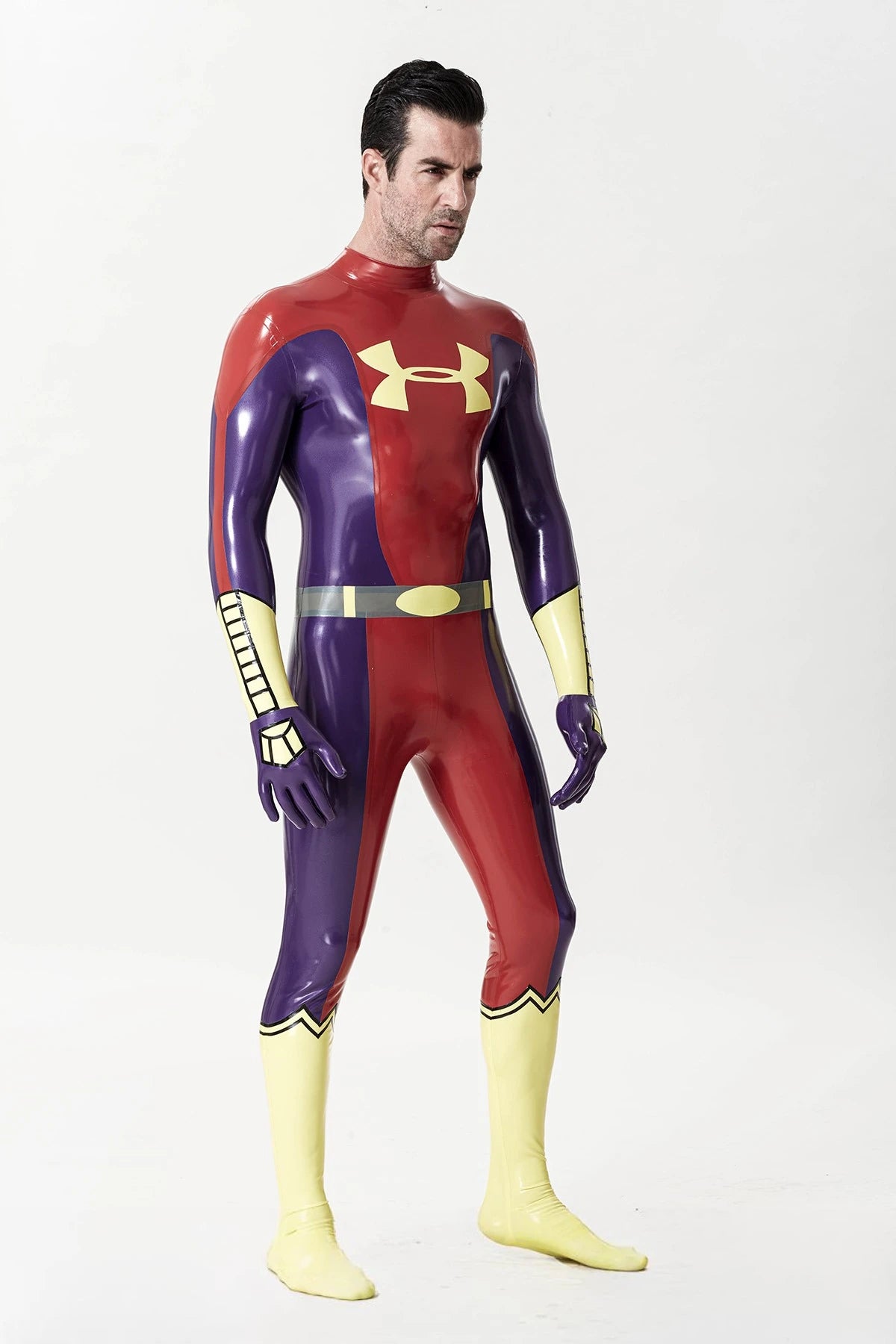 Red Male 'U-Man' Super Hero Latex Catsuit with Gloves & Feet