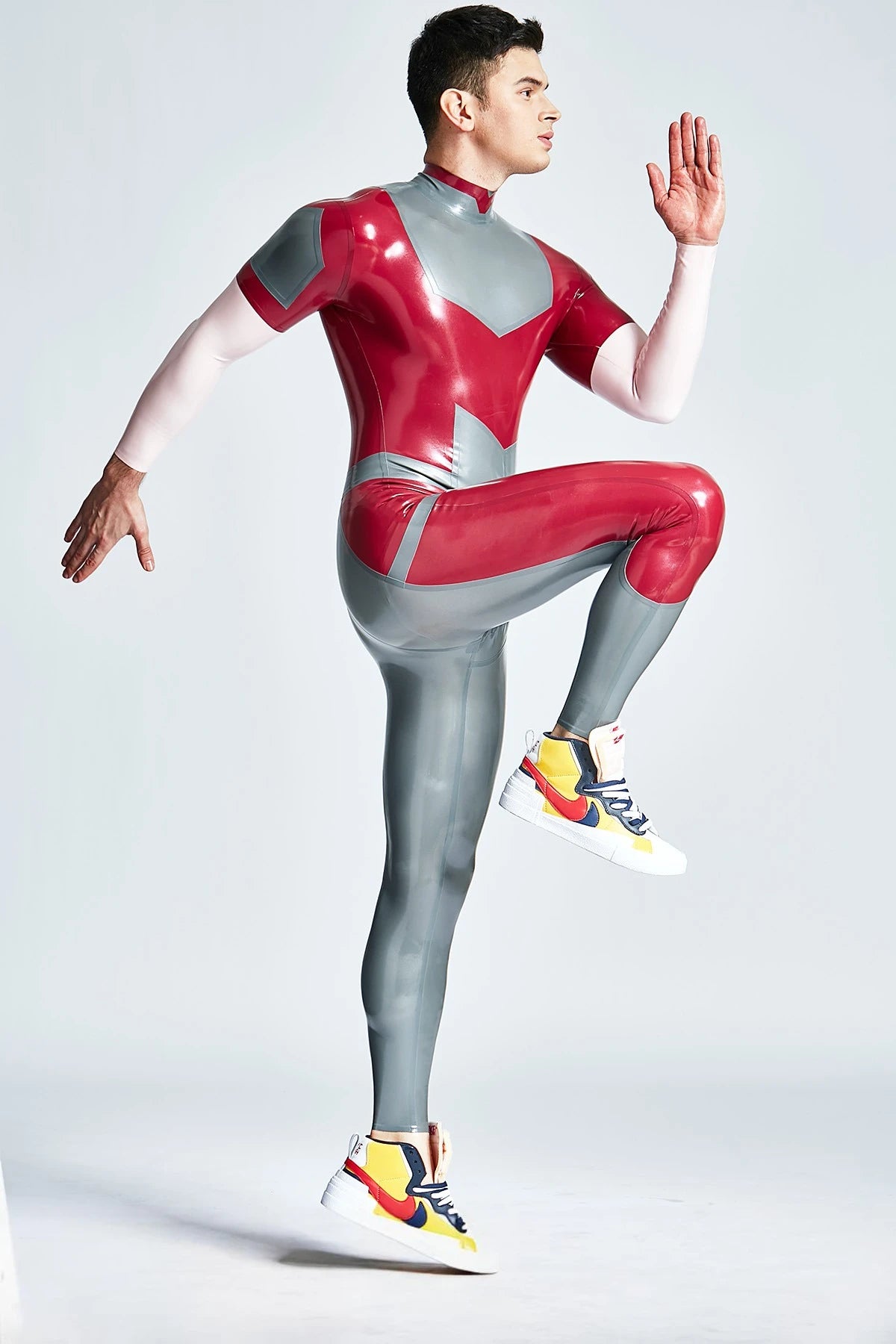 Metallic Red Male 'Victorious' Back Zipper Latex Catsuit