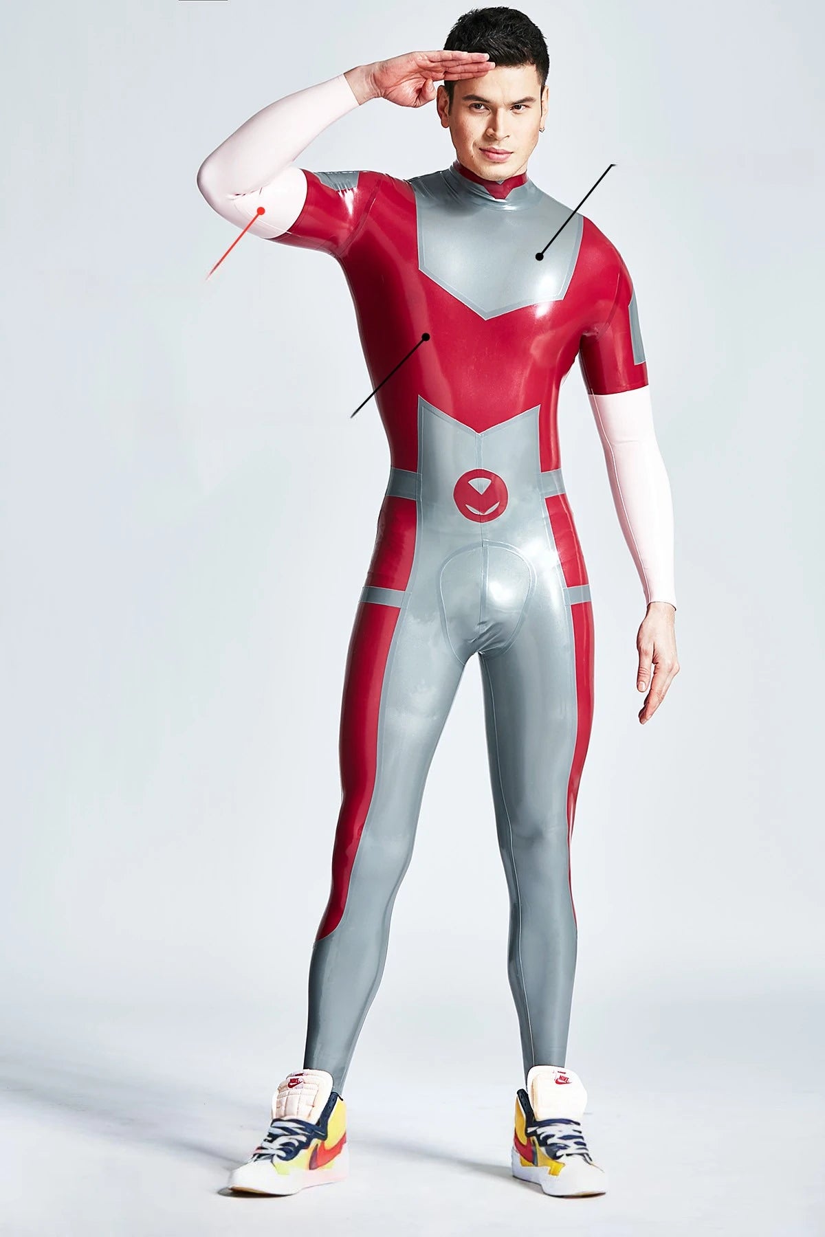 Metallic Red Male 'Victorious' Back Zipper Latex Catsuit