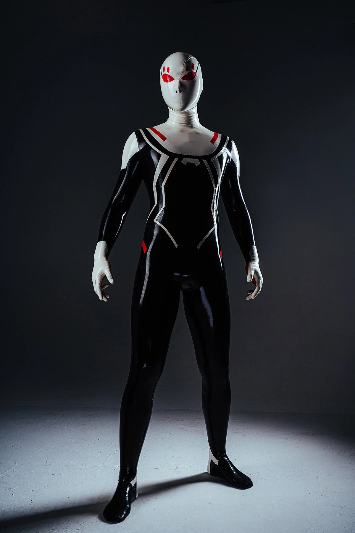 Black Male White-Headed 'Spidey' Latex Costume Latex Catsuit