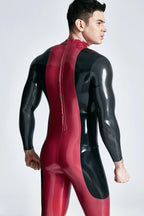 Metallic Red Male Winged-Chest Back Zip Latex Catsuit