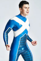 Middle Blue Male 'X-Treme' Back Zipper Latex Catsuit