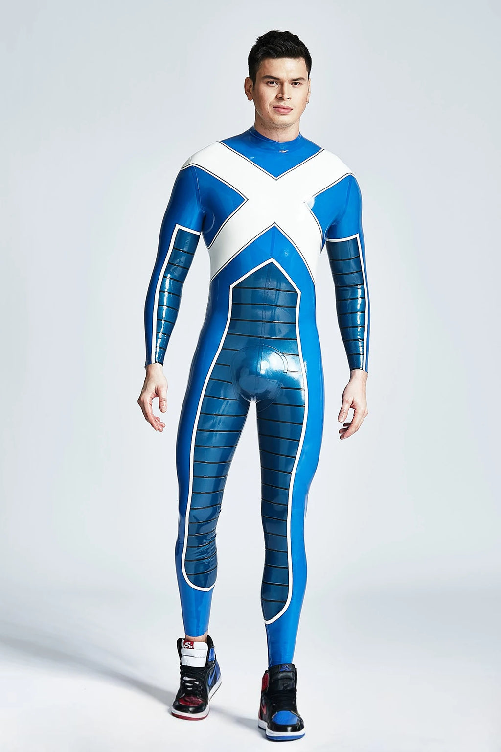 Middle Blue Male 'X-Treme' Back Zipper Latex Catsuit