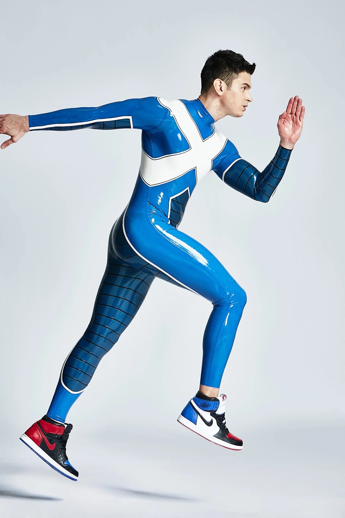 Middle Blue Male 'X-Treme' Back Zipper Latex Catsuit