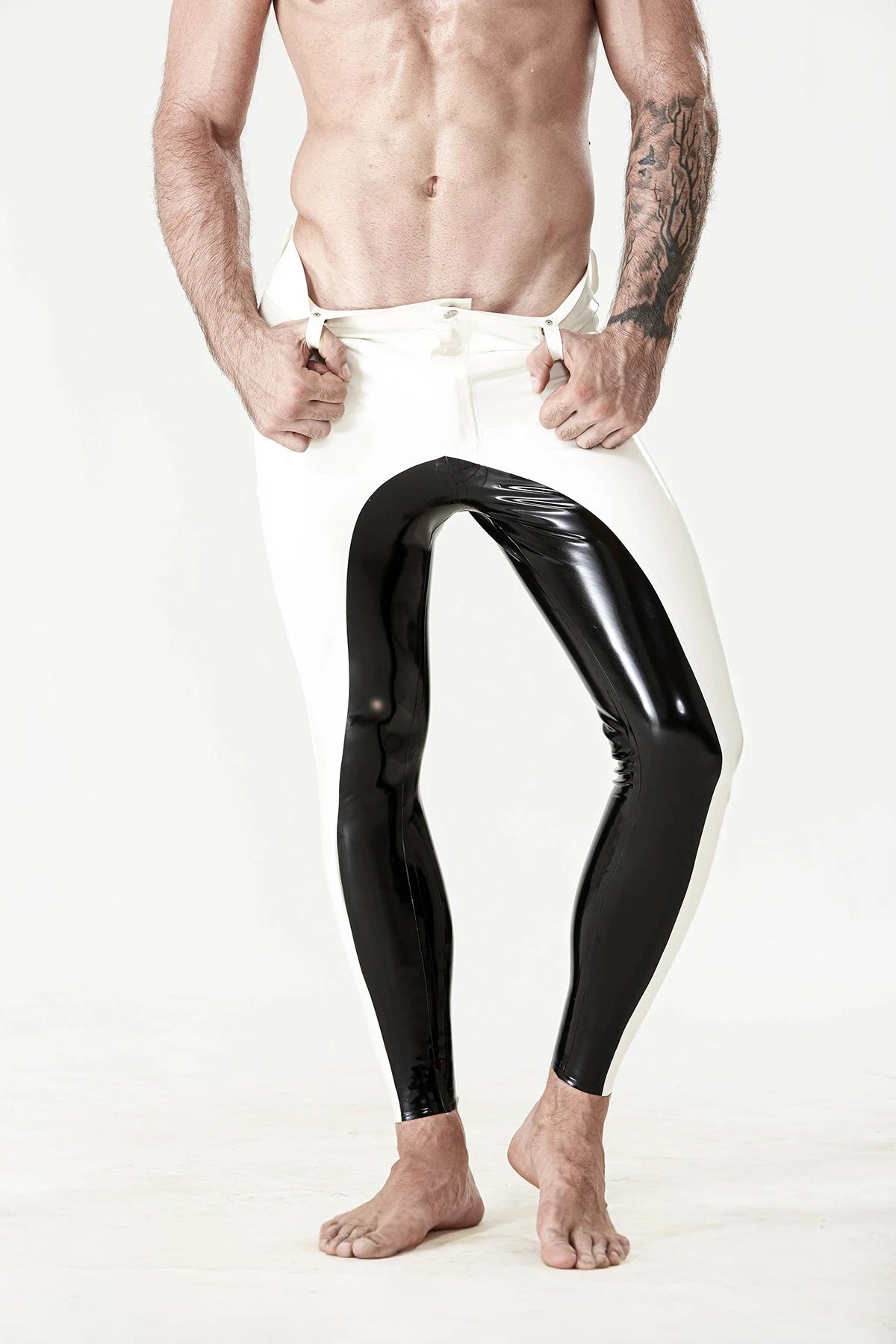 Male Latex 'Yin-Yang' Belted Leggings