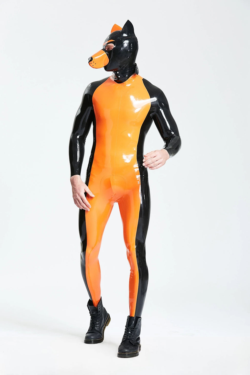Orange Male 'Yuppy Puppy' Latex Catsuit