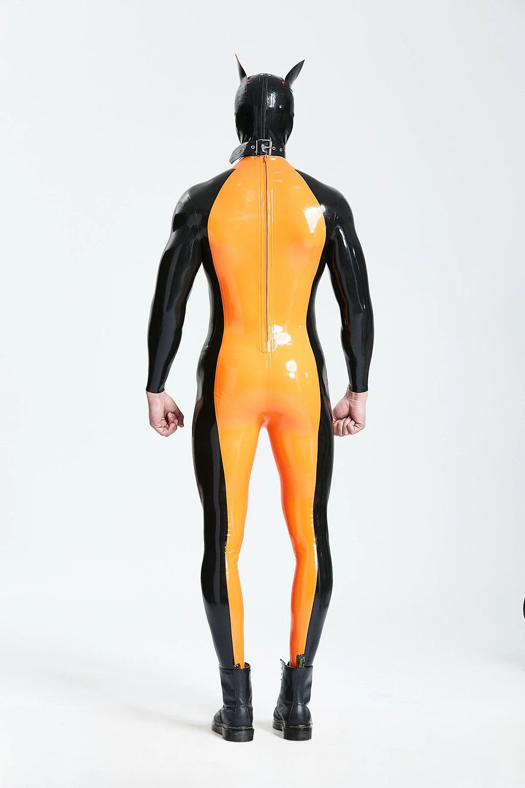 Orange Male 'Yuppy Puppy' Latex Catsuit
