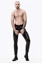 Black Male Latex Zip-Pocketed Jeans With Padded Knees