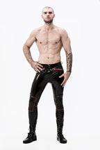 Black Male Latex Zip-Pocketed Jeans With Padded Knees