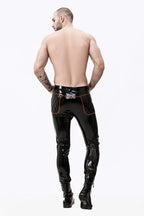Black Male Latex Zip-Pocketed Jeans With Padded Knees
