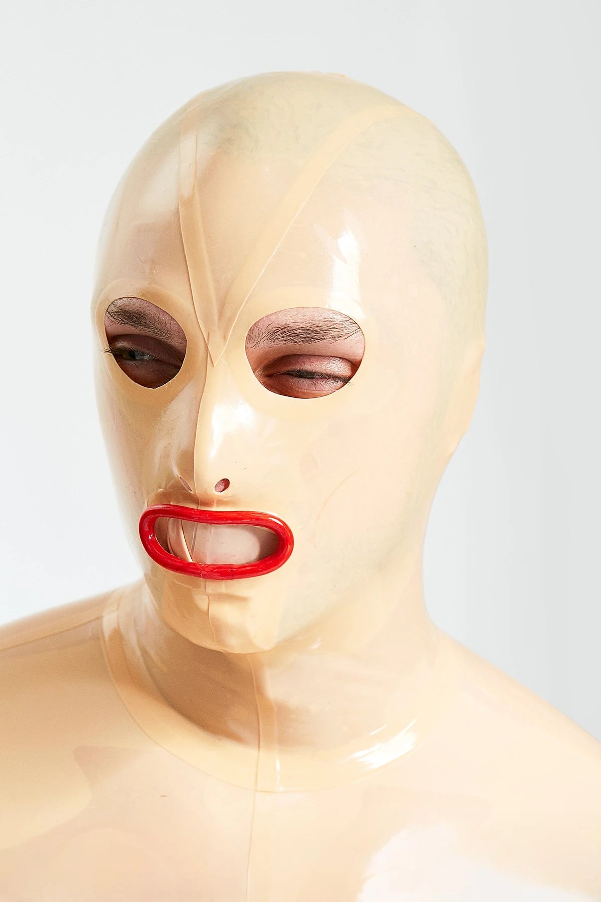 Mannequin , trim color is Red Male 'Doll Face' Latex Mask/Hood