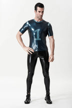 Metallic Black Male 'No. 1' Sports Team Latex T-Shirt