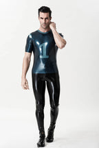 Metallic Black Male 'No. 1' Sports Team Latex T-Shirt
