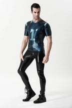 Metallic Black Male 'No. 1' Sports Team Latex T-Shirt