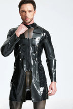 Metallic Black Male Latex Military Short Coat