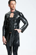 Metallic Black Male Latex Military Short Coat