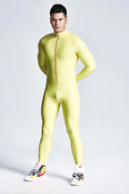 Metallic Blue & Black & Yellow Male 'Mr Muscles' Front-zip Latex Catsuit