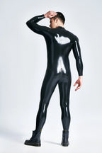 Metallic Blue & Black & Yellow Male 'Mr Muscles' Front-zip Latex Catsuit