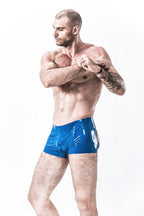 Metallic Blue Male 'Open-Bum' Latex Club Shorts