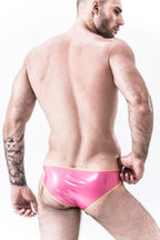 Metallic Fushcia Male 'Zig-Zag' Low-cut Latex Swimwear