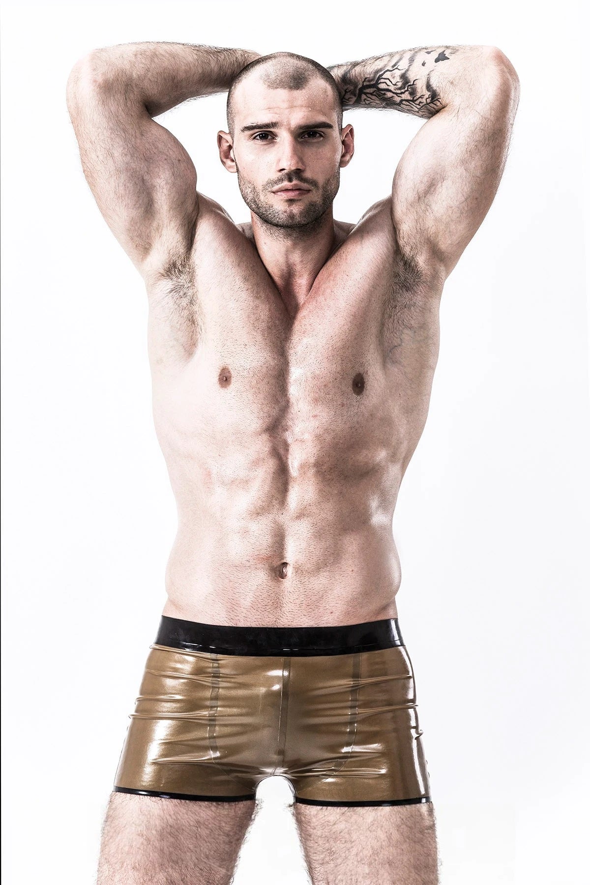 Metallic Gold Male Latex Square-Cut Briefs