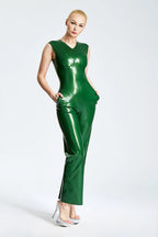 Metallic Green Sexy '70s V-Neck Sleeveless Pants Latex Suit
