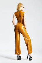 Metallic Honey Elegant Trend Sleeveless Latex Pantsuit