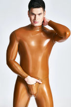 Metallic Honey Male Zipless Pouch-front Neck Entry Latex Catsuit