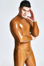 Metallic Honey Male Zipless Pouch-front Neck Entry Latex Catsuit