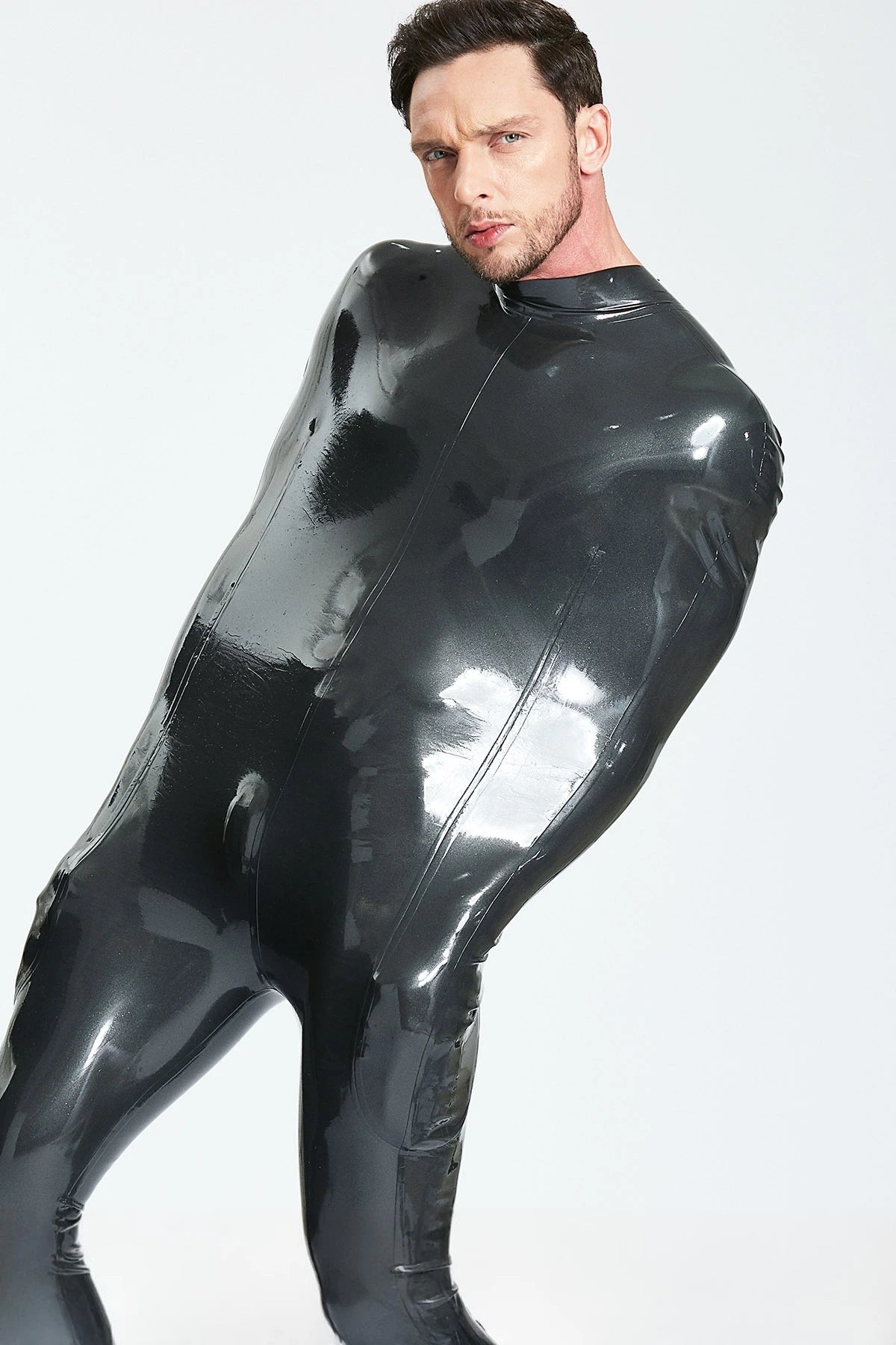 Metallic pewter Male Latex 'Captive' Half Sleepsac