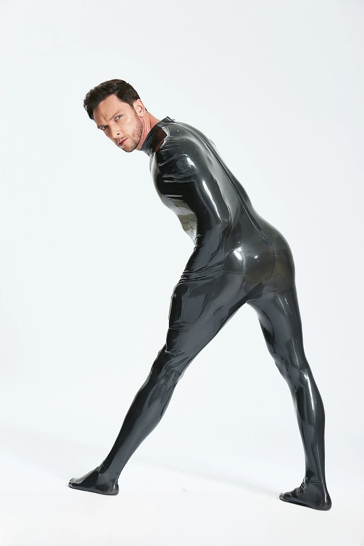 Metallic pewter Male Latex 'Captive' Half Sleepsac